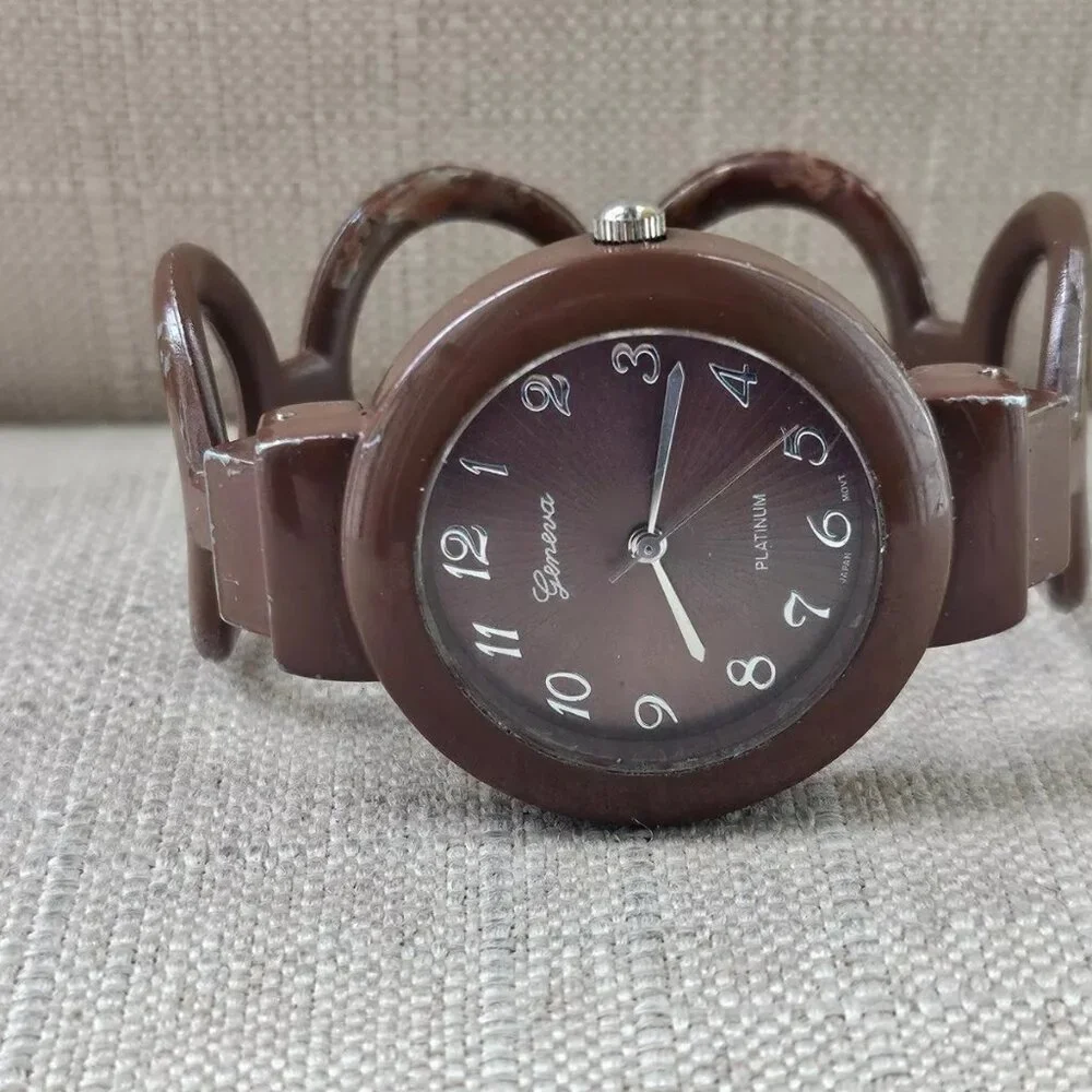 Geneva Women Wristwatch Brown Tone Metal Cuff Band Analog Watch - Picture 3 of 12